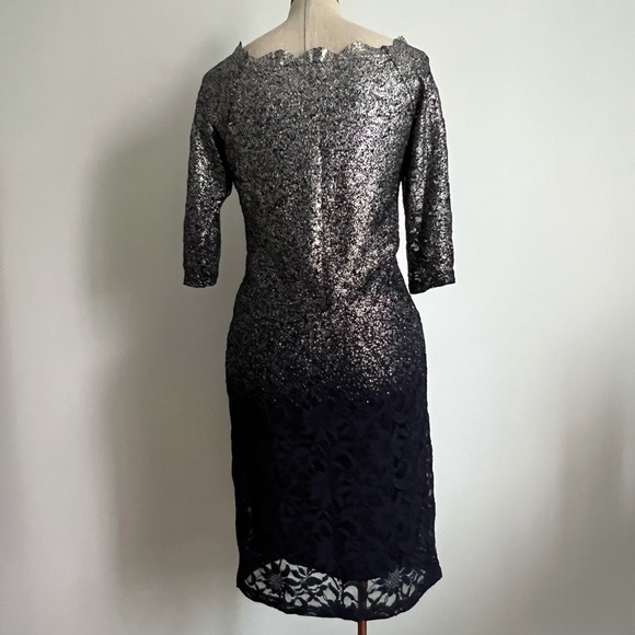 Marina - Dark Blue & Silver Floral Lace Midi Dress - Picture 9 of 13